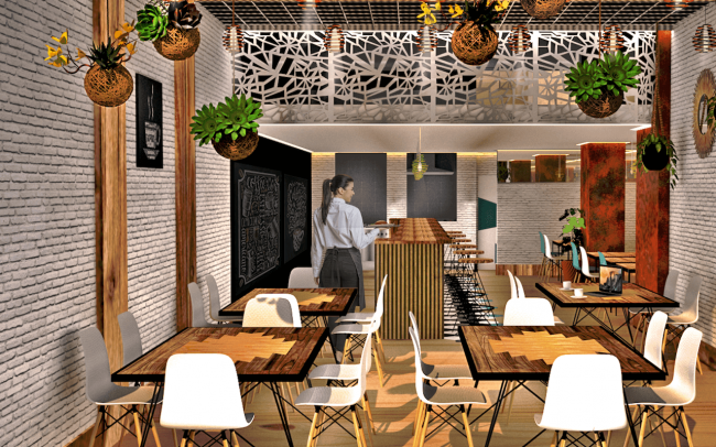 Adecuación de local para cafetería en Gijón proyecto del estudio de arquitectura Dolmen Arquitectos