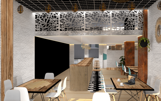 Adecuación de local para cafetería en Gijón proyecto del estudio de arquitectura Dolmen Arquitectos escena 2