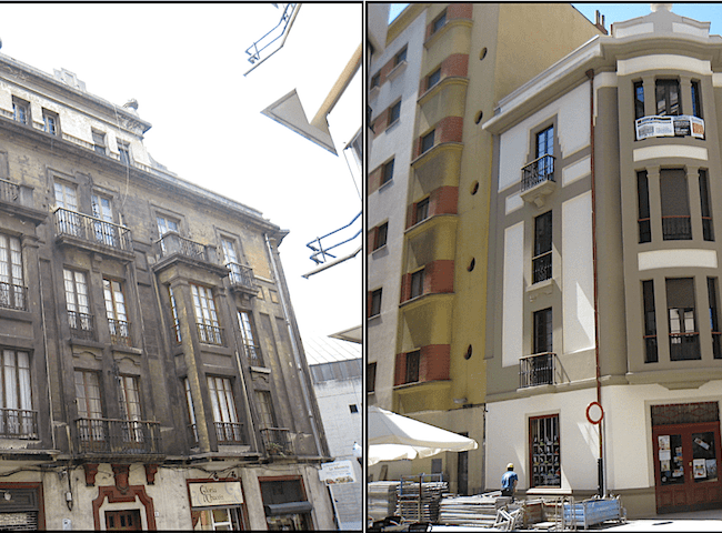Antes y despues de la limpieza de la fachada calle Instituto gijon