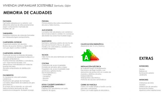 Arquitectura sostenible en Asturias vivienda unifamiliar en Santurio proyecto de Dolmen Arquitectos calidades