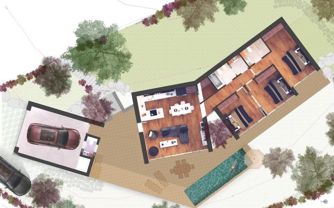 Arquitectura sostenible en Asturias vivienda unifamiliar en Santurio proyecto de Dolmen Arquitectos plano planta