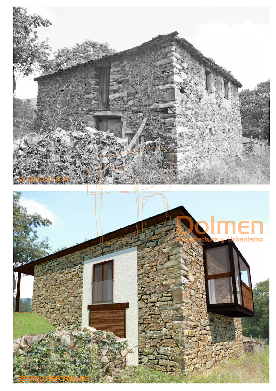 Reforma y ampliación de edificación tradicional para casa de aldea - Dolmen  Arquitectos