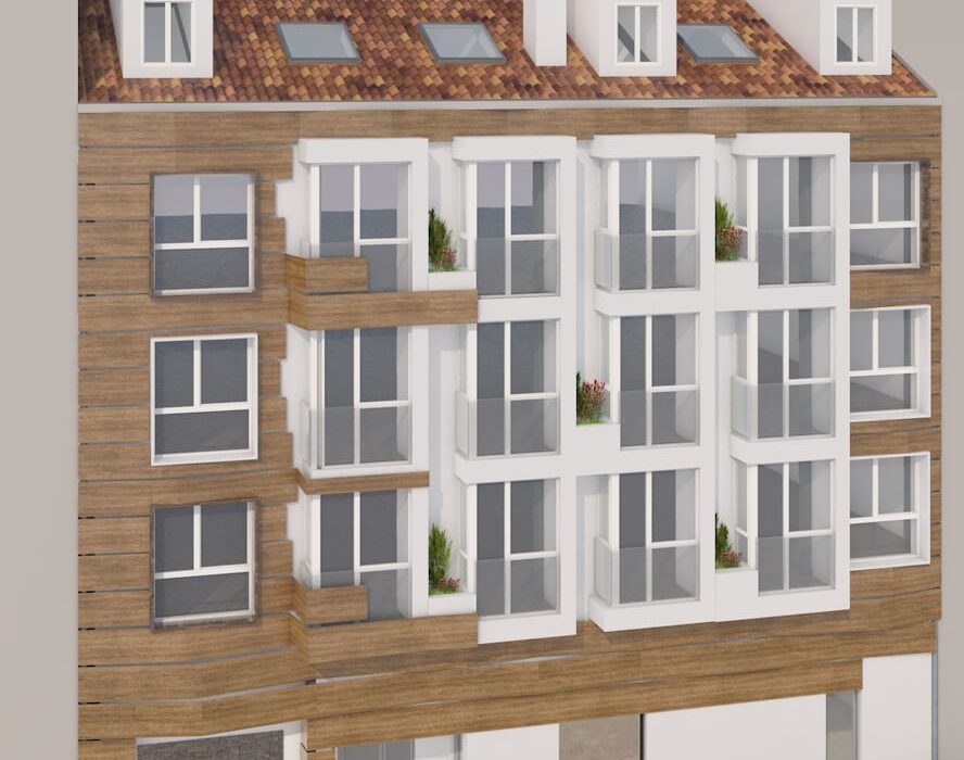 Construcción de edificio en Gijón calle Cervantes Dolmen Arquitectos Asturias fachada nueva