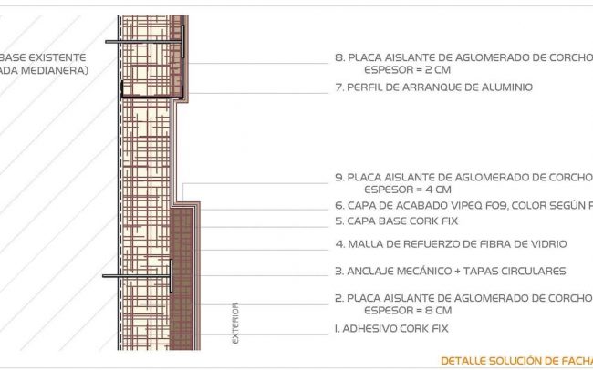 Detalle rehabilitación de fachadas y aislamiento en Gijón San Melchor de Quirós