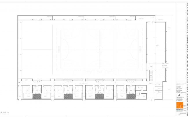 Plano de planta baja del polideportivo de Ceares Gijón obra de Dolmen Arquitectos
