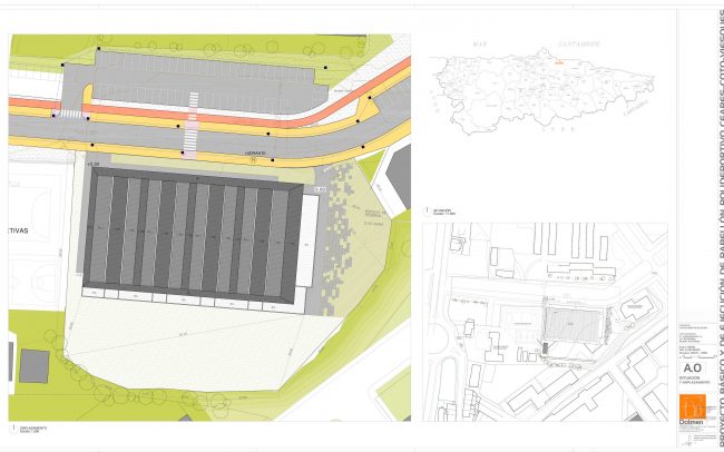 Plano de situación y emplazamiento del polideportivo de Ceares Gijón obra de Dolmen Arquitectos