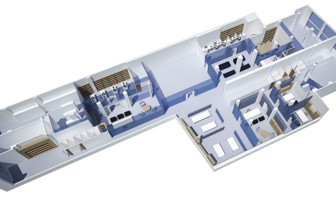 Planta proyecto reforma local comercial Gijón cursos y oficinas