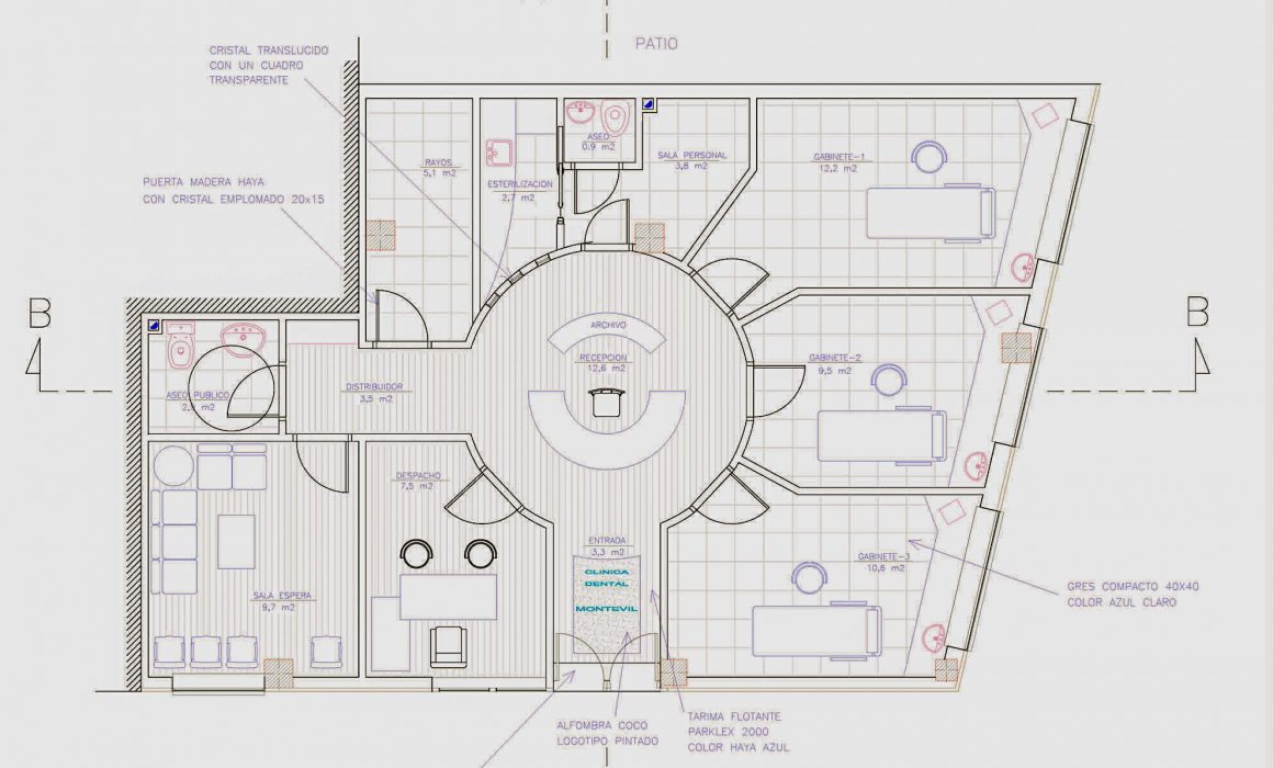 Planta reforma local clínica dental Gijón Dolmen Arquitectos