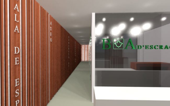 Proyecto de reforma clínica dental Santander obra de Dolmen Arquitectos de Asturias estado reformado entrada pasillo