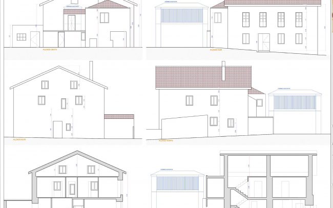 Rehabilitación de vivienda unifamiliar en La Caridad Asturias Dolmen Arquitectos estado actual alzados y secciones