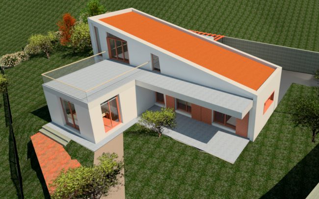 Vivienda unifamiliar aislada en Langreo vista aérea diseño de Dolmen Arquitectos
