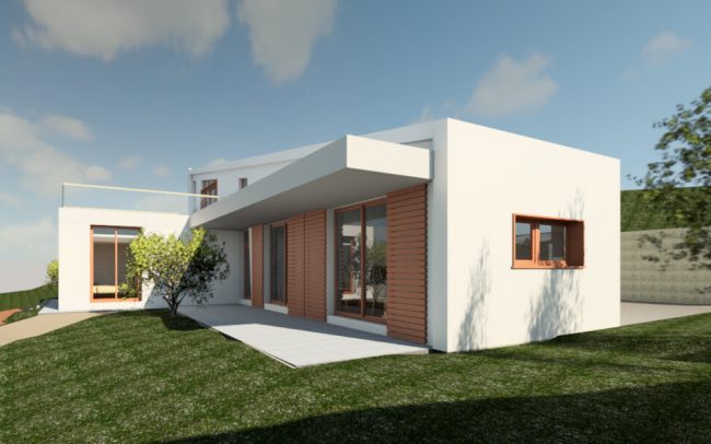 Vivienda unifamiliar aislada en Langreo vista sureste porche diseño de Dolmen Arquitectos