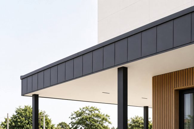 Voladizo porche casa unifamiliar Dolmen Arquitectos