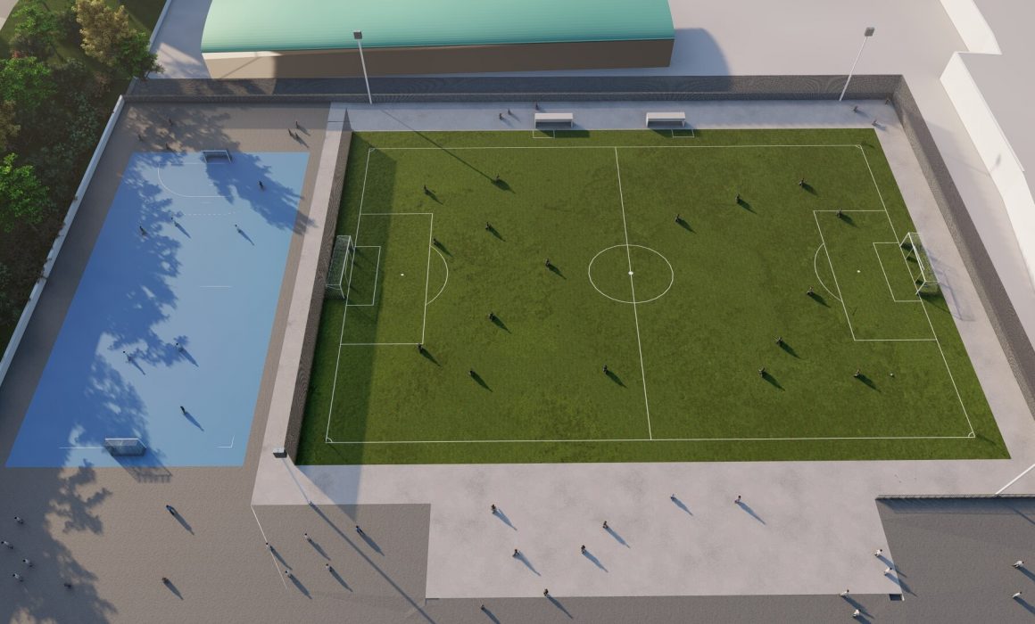 Campo de futbol hierba sintética y pista futbito Colegio Escolapios de Oviedo, por Dolmen Arquitectos