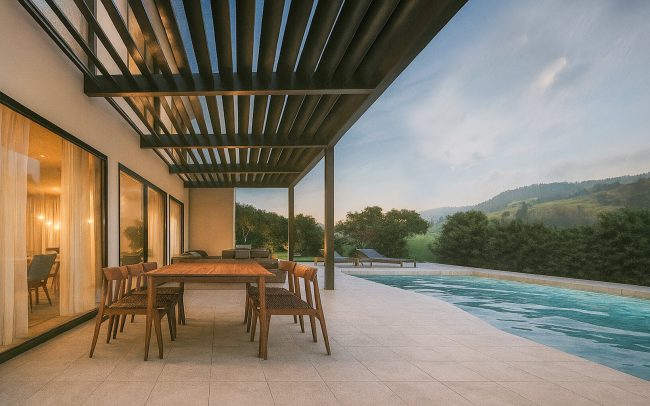 casa con piscina porche Cudillero Dolmen Arquitectos
