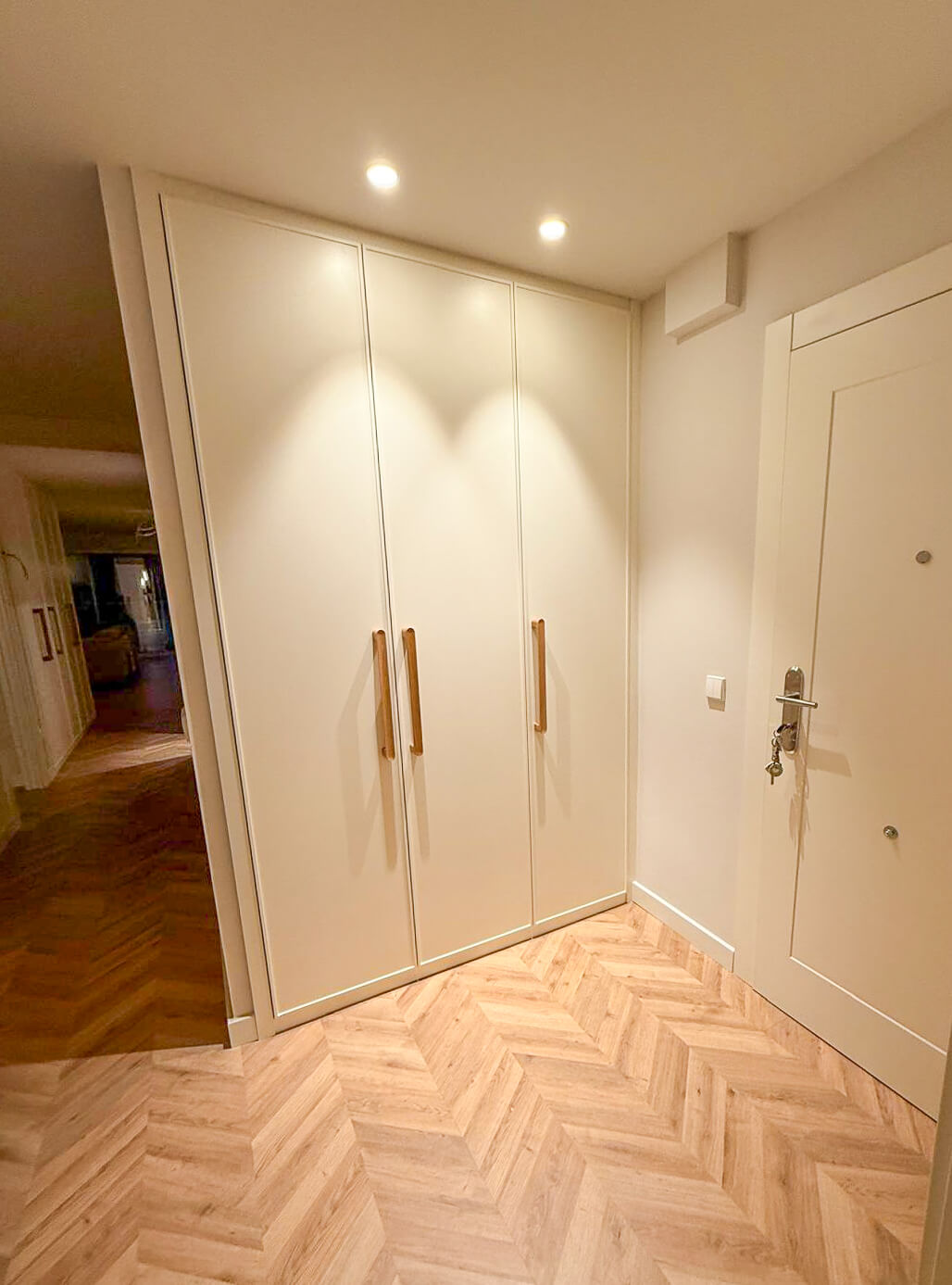 Entrada con armarios - Reforma interior de piso en el centro de Gijón, proyectada por Dolmen Arquitectos