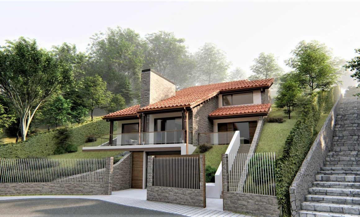 Fachada acristalada en vivienda terreno pendiente - Cangas de Onis - Asturias