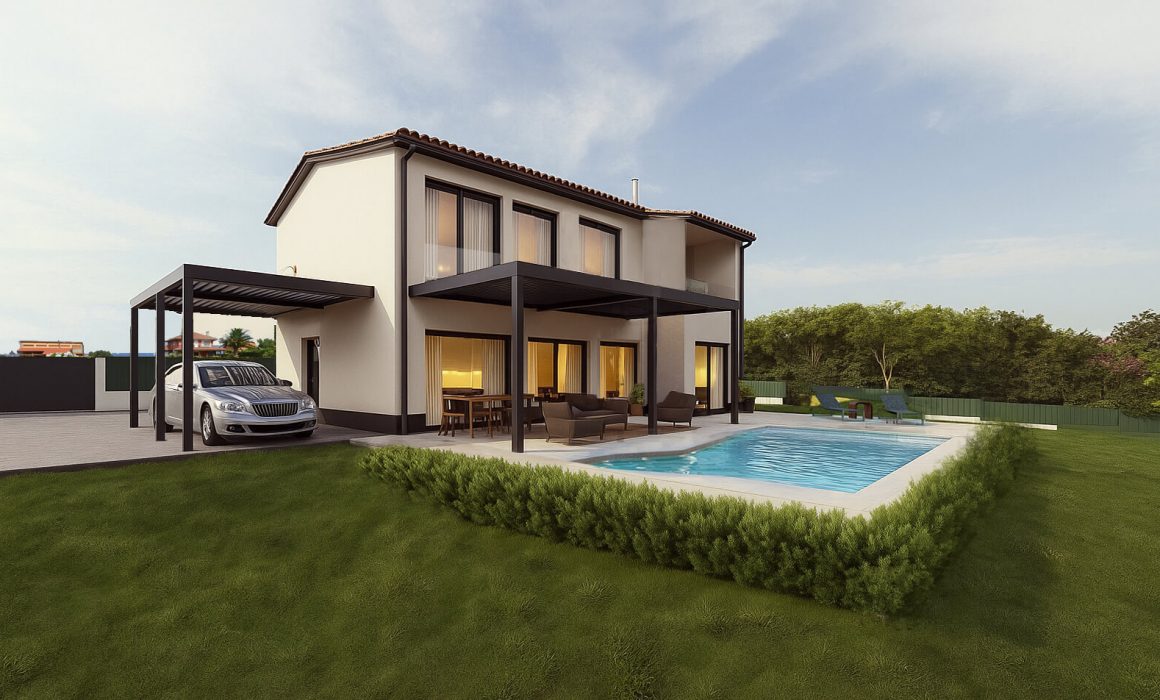 garaje abierto jardin piscina_vivienda unifamiliar by Dolmen