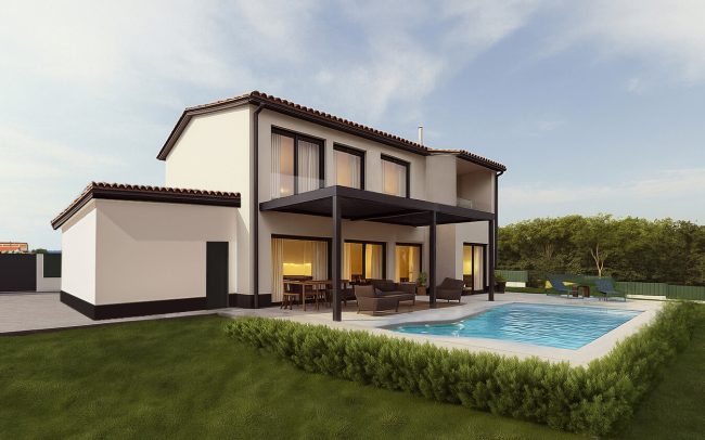 garaje cubierto piscina chalet Asturias_byDolmen