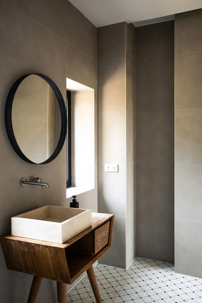 lavabo sobre encimera madera diseño moderno vivienda Asturias dolmen arquitectos