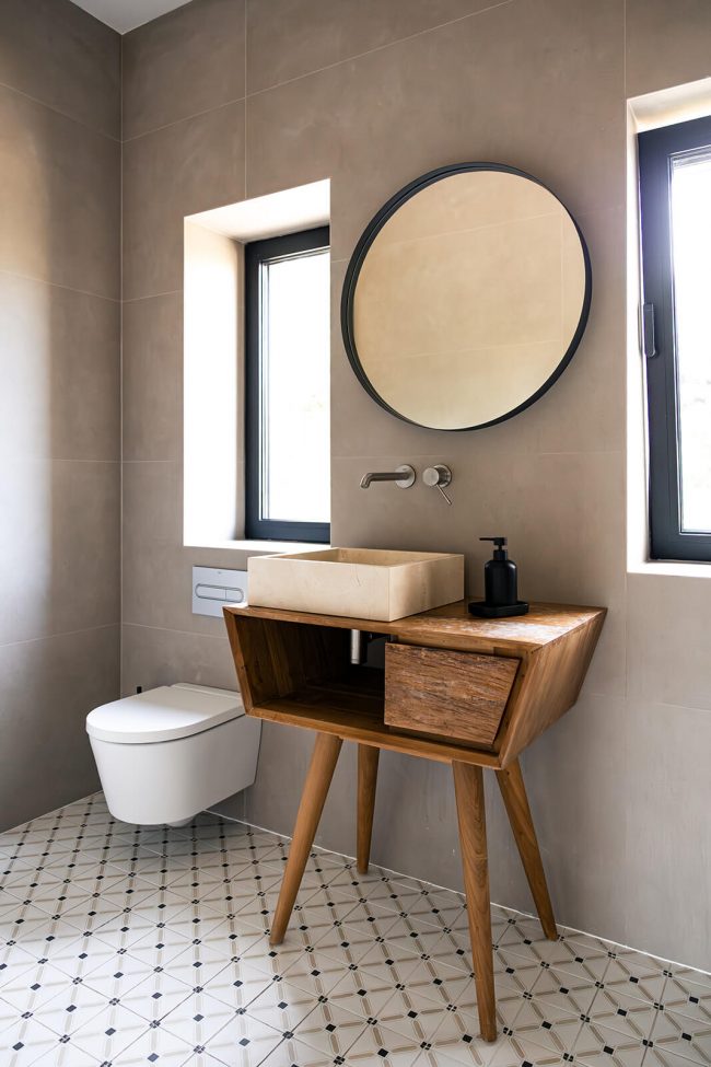lavabo sobre encimera mueble baño madera Dolmen