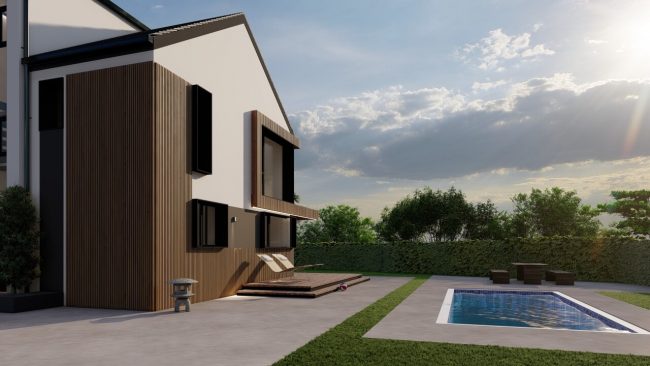 Piscina y exterior de vivienda unifamiliar reformada