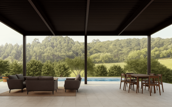 porche vivienda con vistas Cudillero Dolmen Arquitectos