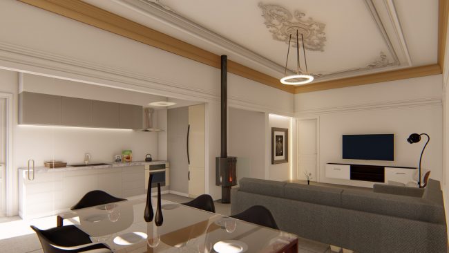 Reforma interior palacete para 8 viviendas de lujo en Asturias. Dolmen Arquitectos.