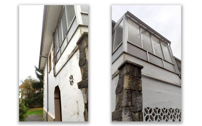 Detalle de esquinas de la fachada en reforma de vivienda unifamiliar en Gijón