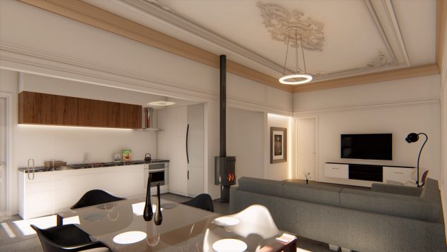 Reforma interior palacete para construir viviendas de lujo en Somió, Asturias. Dolmen