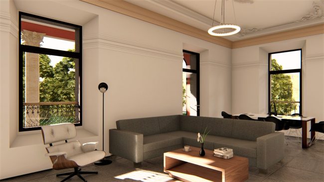 Diseño de reforma del salón de palacete en Somió. Dolmen Arquitectos.