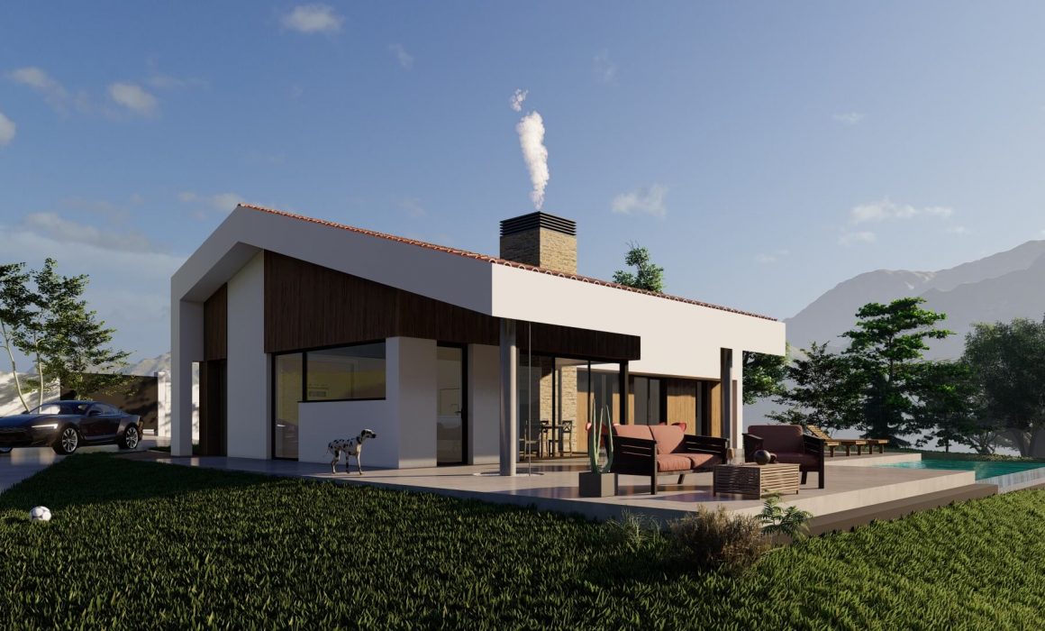 Porche delantero de vivienda unifamiliar con piscina en Castiello.